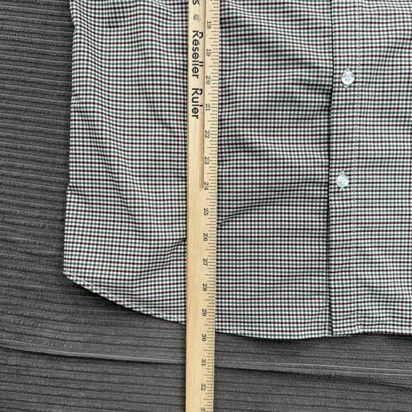 Mizzen Main Shirt Mens XL Trim Fit Green Burgundy Plaid Performance Stretch USA - Picture 5 of 9
